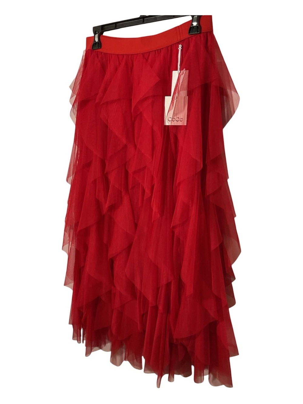 CeCe Red Tiered Tulle Midi Skirt NWT Size Medium - Picture 11 of 14
